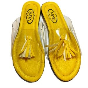 ASYA Clear top Yellow Sandal with Tassel Accent Made in Turkey Fits like…